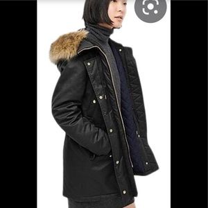 J. Crew Women Perfect Parka primaloft black Tall Med black removable faux fur TM